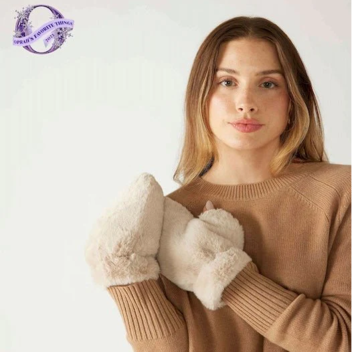 Mersea Cozy Cabin Faux Fur Mittens in Oatmeal Cream